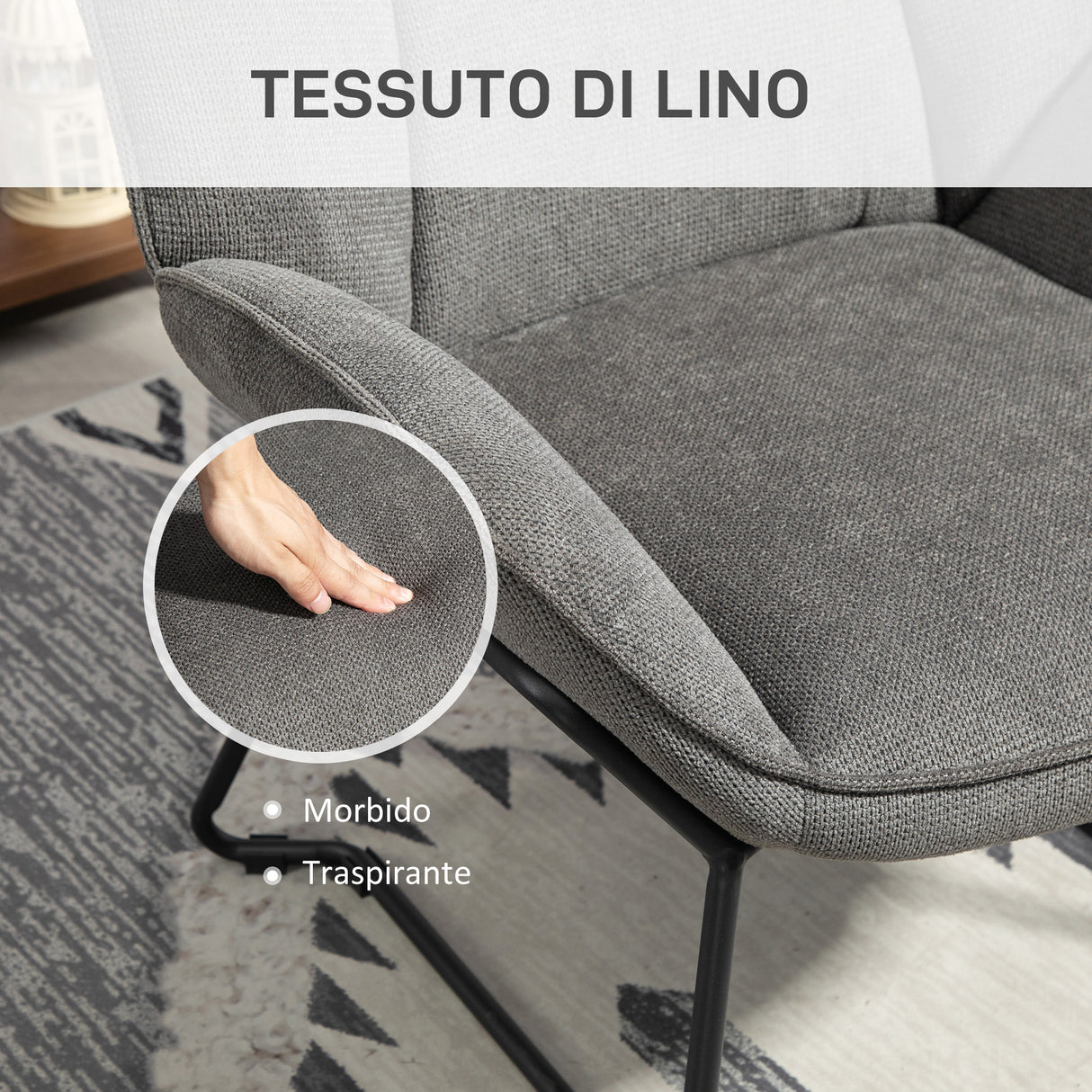 easycomfort easycomfort poltrona darredo con braccioli inclinati in tessuto effetto lino e acciaio 71 5x67x79 cm grigio