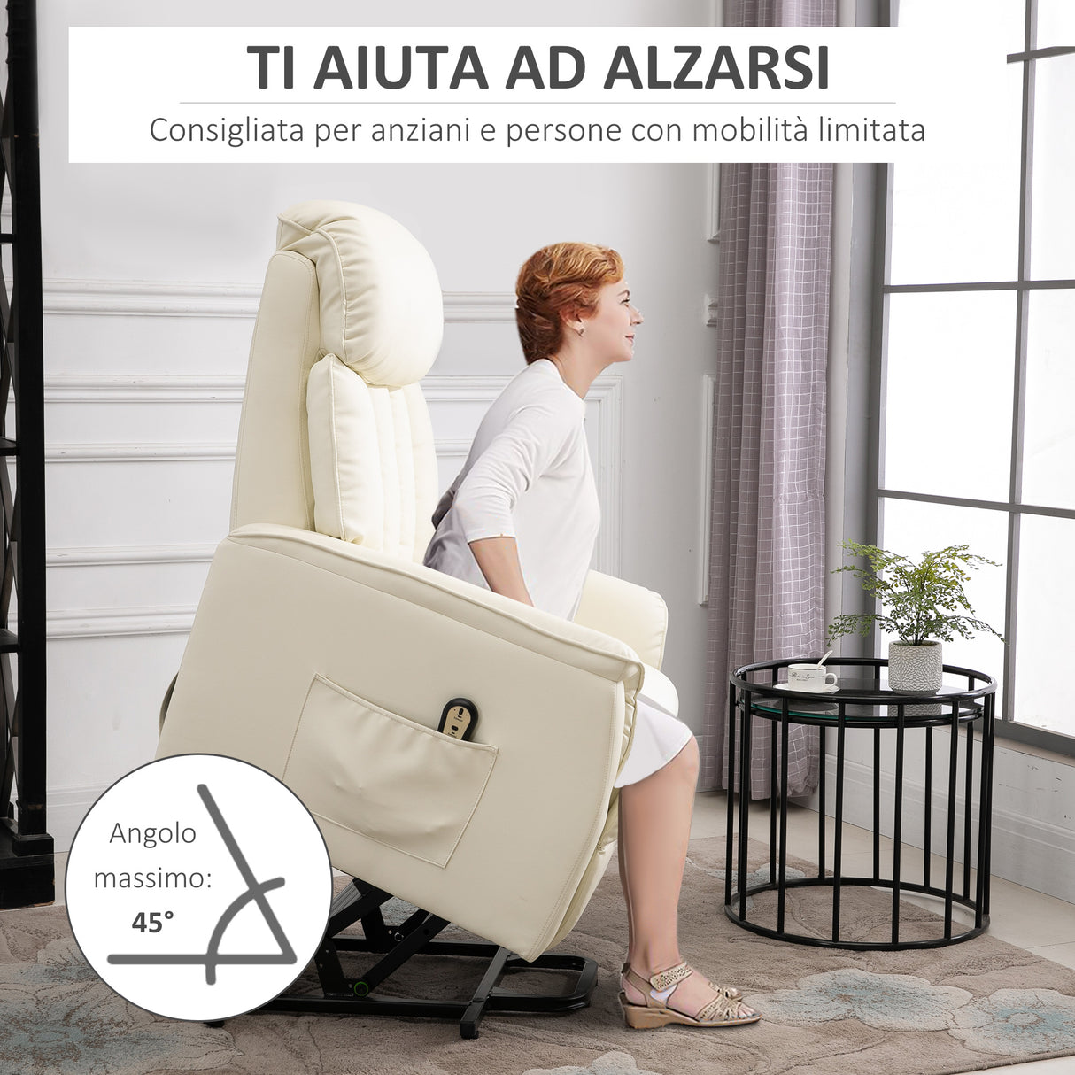 easycomfort easycomfort poltrona elettrica alzapersone reclinabile 145 poltrona relax elettrica in pelle pu con telecomando tasche laterali e poggiapiedi integrato crema ean 8055776913964