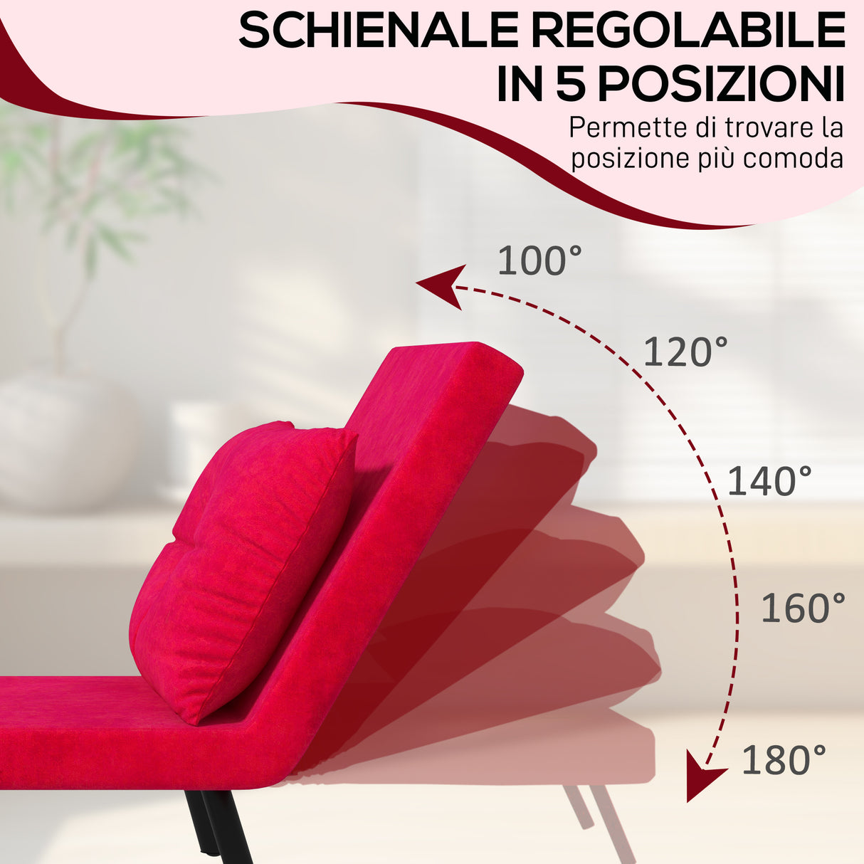 easycomfort easycomfort poltrona letto 3 in 1 con schienale reclinabile e cuscino in tessuto effetto velluto 63x73x81 cm rosso