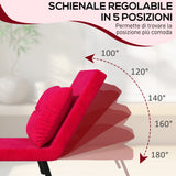 easycomfort easycomfort poltrona letto 3 in 1 con schienale reclinabile e cuscino in tessuto effetto velluto 63x73x81 cm rosso