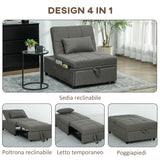 easycomfort easycomfort poltrona letto 4 in 1 convertibile in chaise longue e poggiapiedi con sistema clic clac grigio