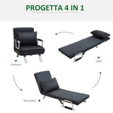 easycomfort easycomfort poltrona letto moderna 2 in 1 con schienale reclinabile su 5 posizioni e cuscino 65x69x80 cm nero