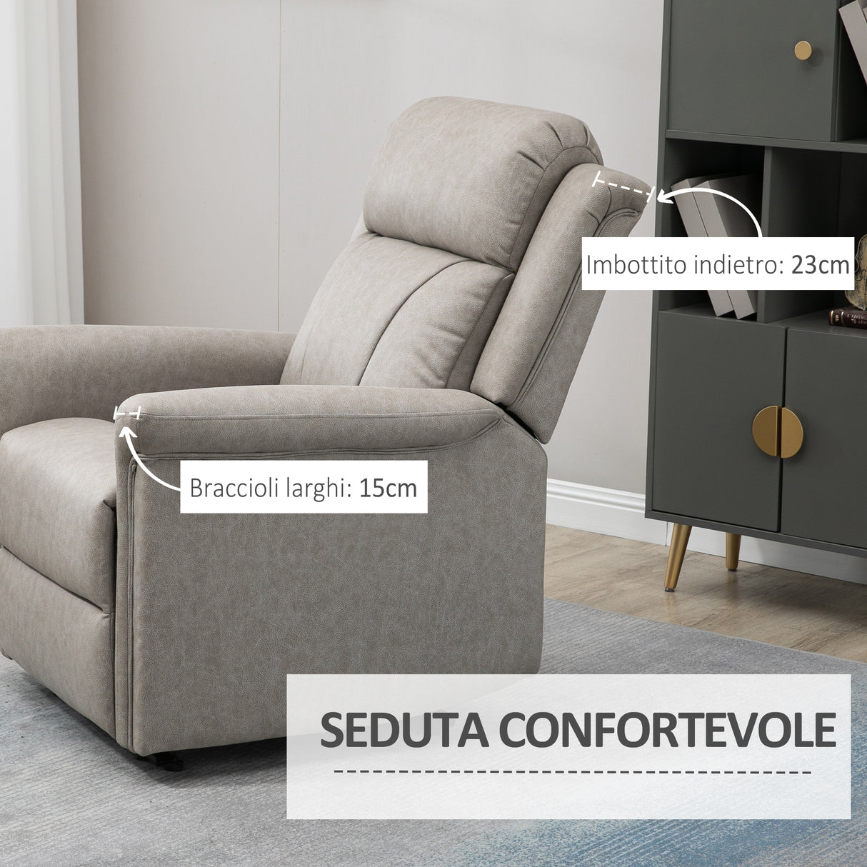 easycomfort easycomfort poltrona reclinabile manualmente 135 con poggiapiedi poggiatesta e braccioli imbottiti 78x96x102 cm grigio