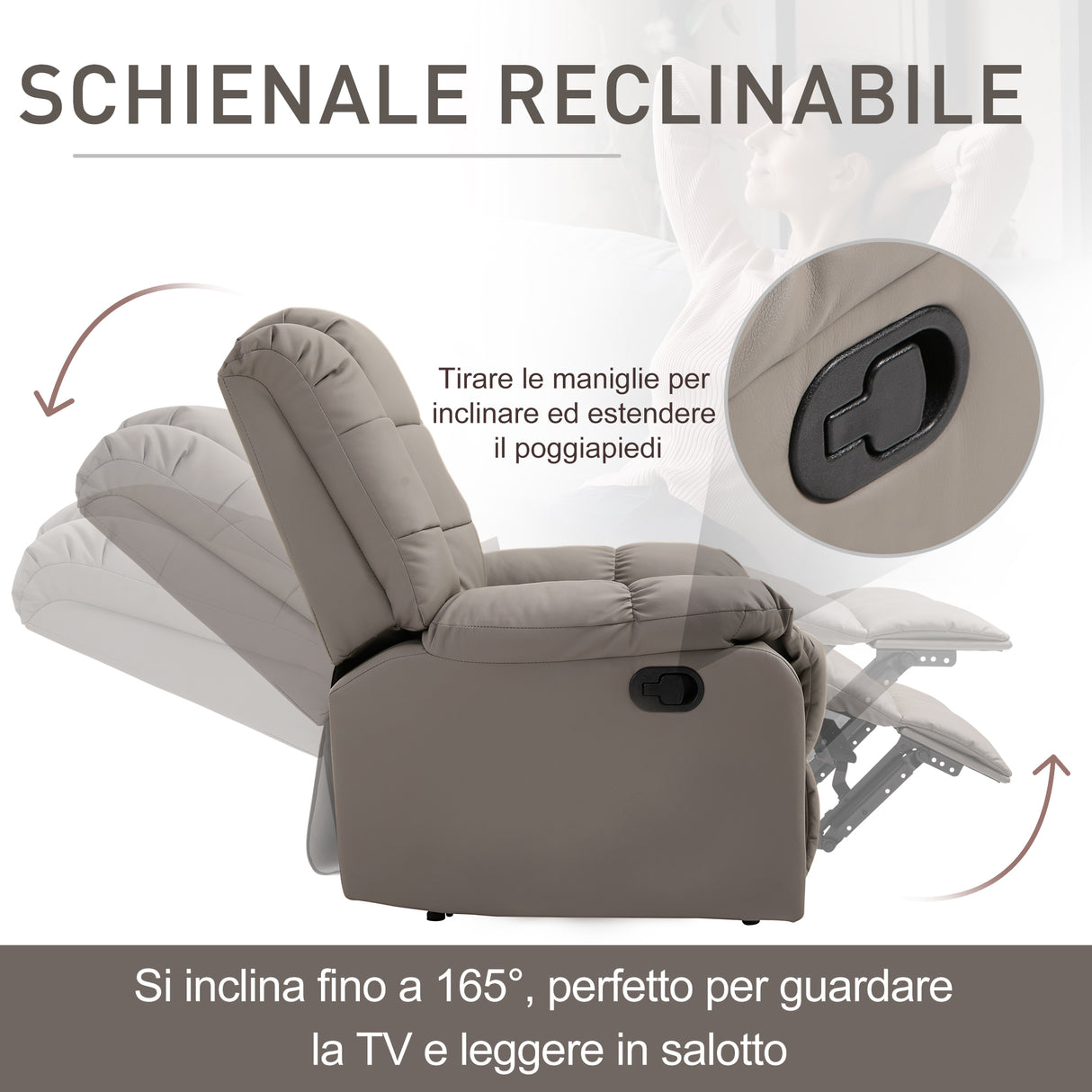 easycomfort easycomfort poltrona relax con 8 punti massaggio e reclinazione a 165 in finta pelle grigio