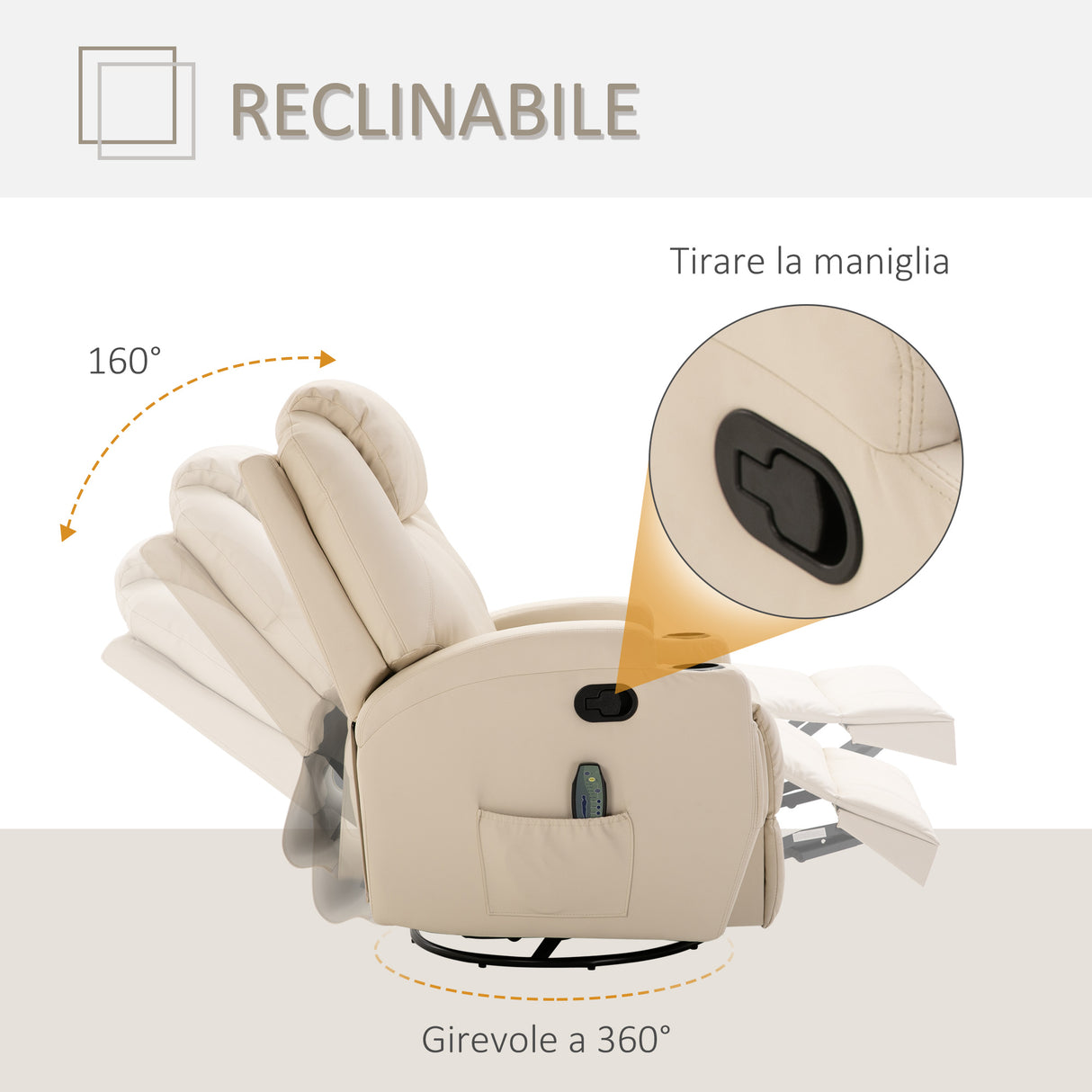easycomfort easycomfort poltrona relax elettrica reclinabile girevole con 2 portabicchieri telecomando poggiapiedi e 4 tasche laterali in pelle pu legno e acciaio crema