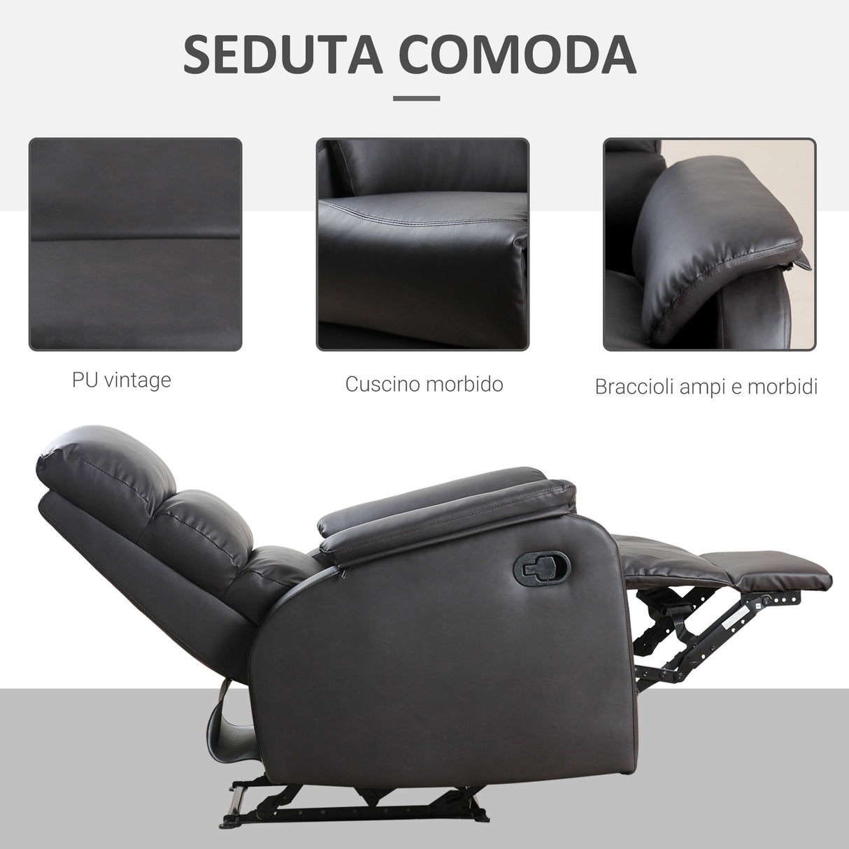 easycomfort easycomfort poltrona relax per interni reclinabile manualmente con cuscino imbottito in pelle pu e acciaio 75x82x99 cm marrone ean 8055776912493