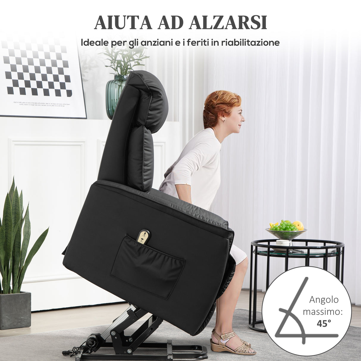 easycomfort easycomfort poltrona relax reclinabile alzapersone elettrica con telecomando e poggiapiedi 80x94x104cm nero