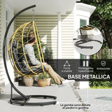 easycomfort easycomfort poltrona sospesa e pieghevole con cuscini in acciaio e rattan pe 102x102x195 cm nera grigia e beige