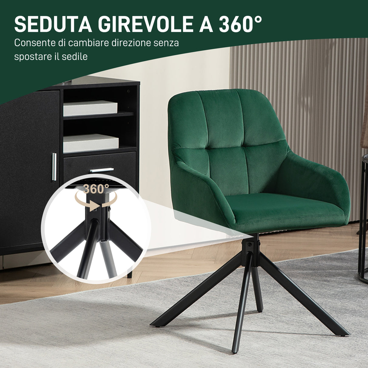 easycomfort easycomfort poltroncina in velluto moderna con seduta girevole braccioli e gambe in acciaio verde