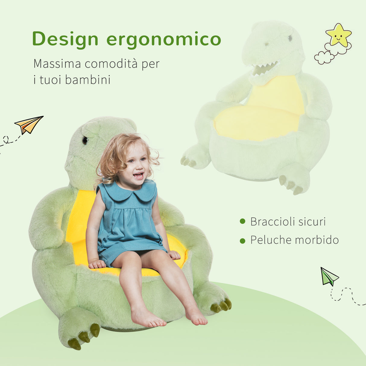 immagine-5-easycomfort-easycomfort-poltroncina-per-bambini-forma-dinosauro-in-peluche-con-base-antiscivolo-poltrona-per-cameretta-verde-60x55x59cm