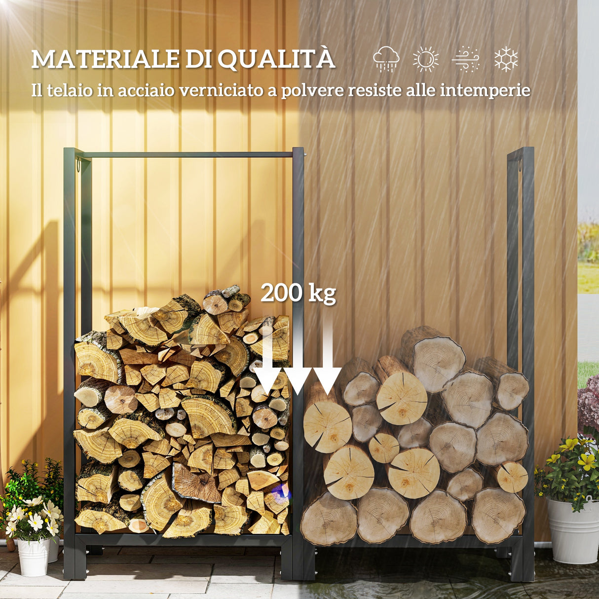 easycomfort easycomfort portalegna per camino a 2 sezioni in acciaio con 6 gambe e 3 anelli 123x32x115 cm nero