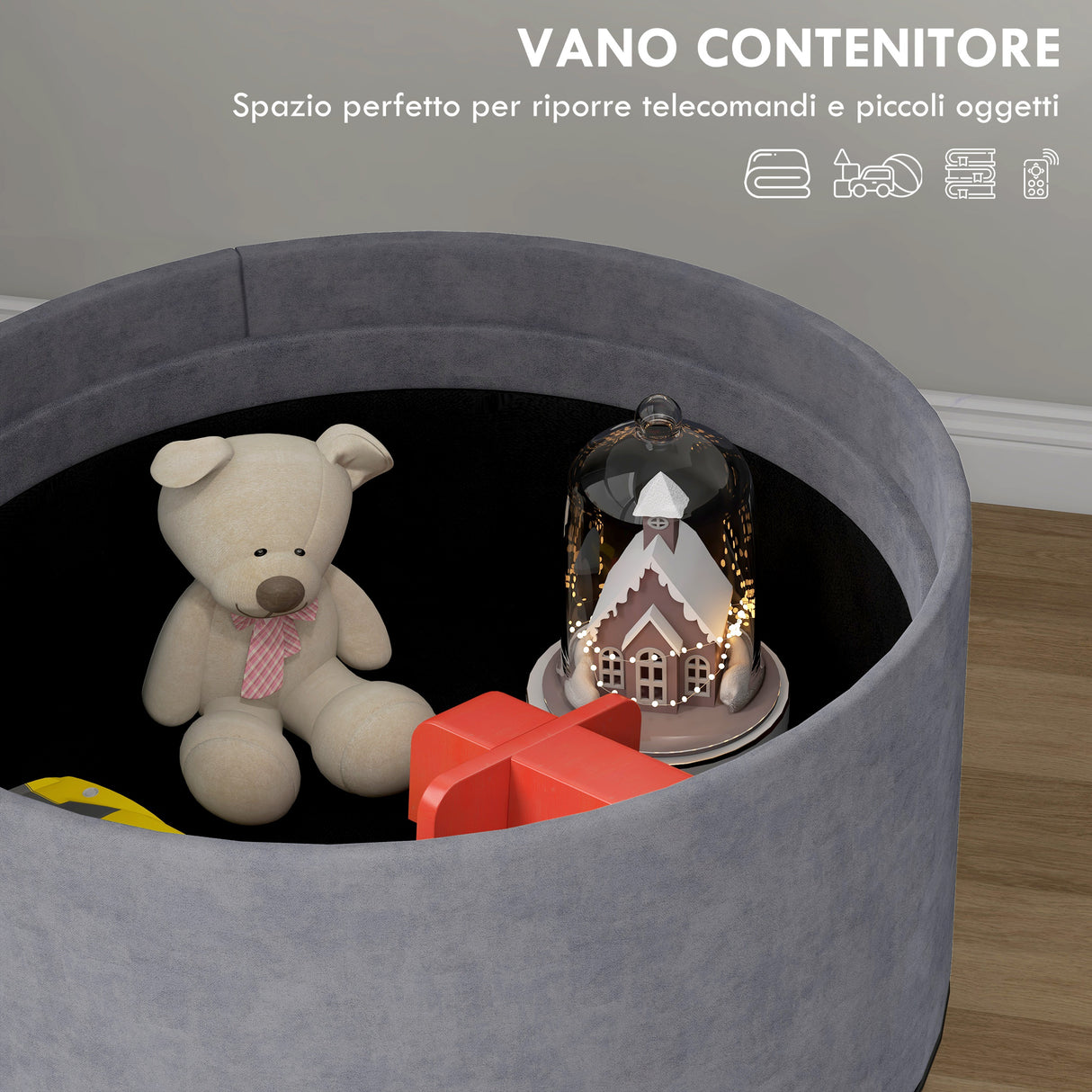 easycomfort easycomfort pouf contenitore vellutato da 120 kg max con vassoio a ribalta in mdf e rovere 56x56x42 cm grigio