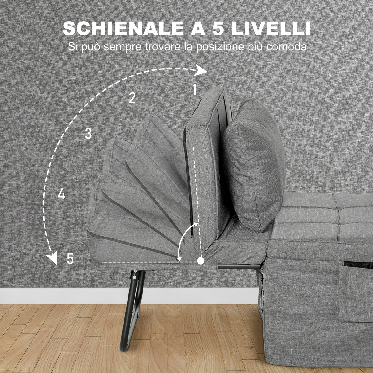 easycomfort easycomfort pouf letto pieghevole multiuso 4 in 1 con schienale reclinabile a 5 livelli grigio