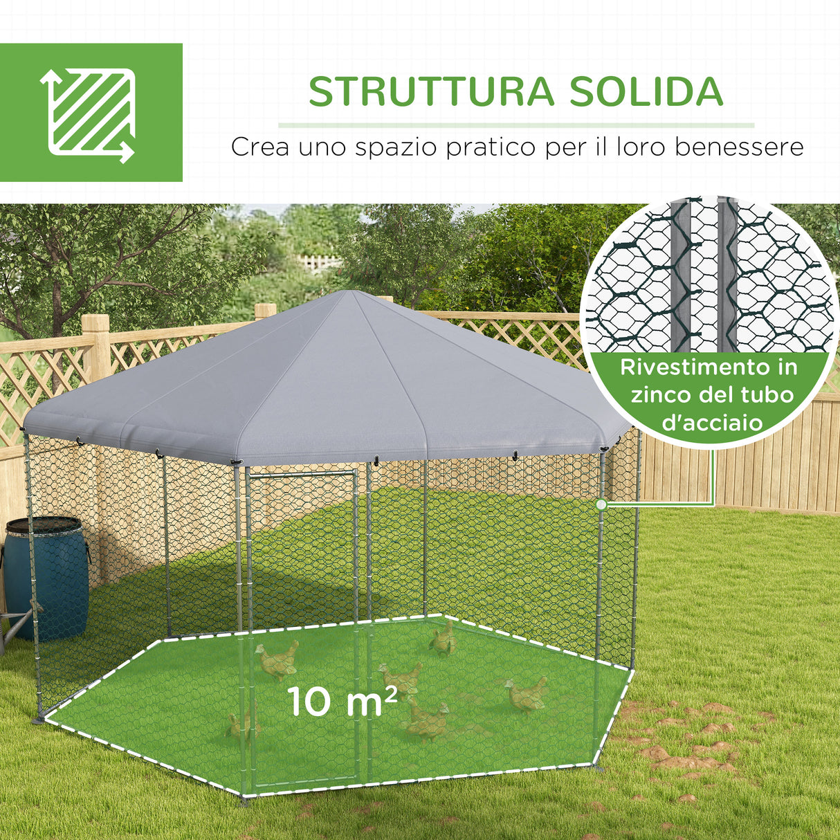 easycomfort easycomfort recinto per galline con tetto e porta bloccabile in acciaio per 10 15 animali 4x3 5x2 6m