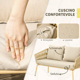 easycomfort easycomfort salotto da esterno con divano 2 posti 2 poltrone con cuscini e tavolino in vetro