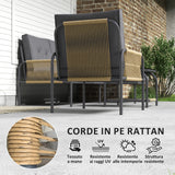 easycomfort easycomfort salotto da giardino 4 pezzi in rattan con divano chaise longue poltrona e tavolino con cuscini grigio