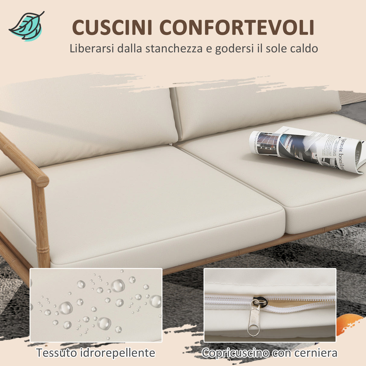 easycomfort easycomfort salotto da giardino con divano 2 poltroncine e 2 tavolini effetto bambu con cuscini marrone