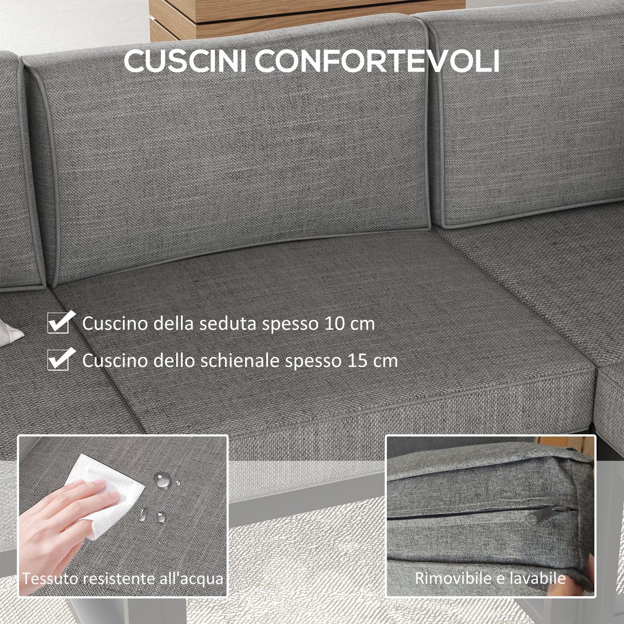 easycomfort easycomfort salotto da giardino con divano e tavolino in alluminio con cuscini imbottiti grigio