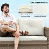 easycomfort easycomfort salotto da giardino in rattan pe con divano 2 posti chaise longue e tavolino da caffe crema