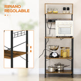 easycomfort easycomfort scaffale cucina con multipresa ripiani e ganci stile industriale 60x42x153cm marrone