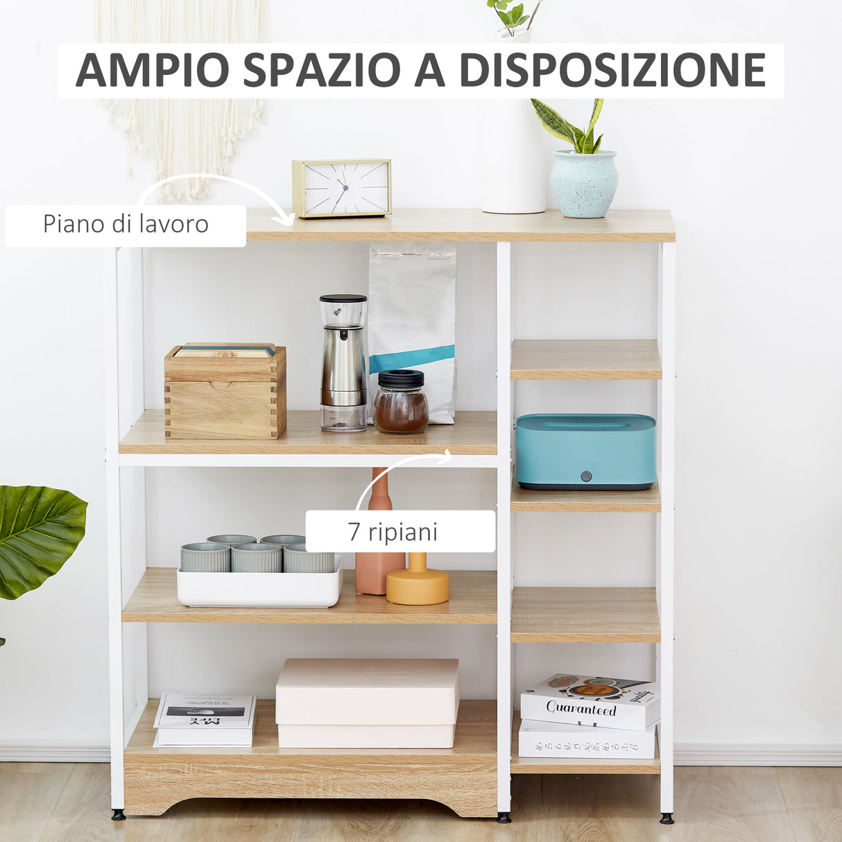easycomfort easycomfort scaffale da cucina basso salvaspazio stile industriale mobiletto con 7 ripiani per cucina in metallo e legno 90x40x95cm bianco