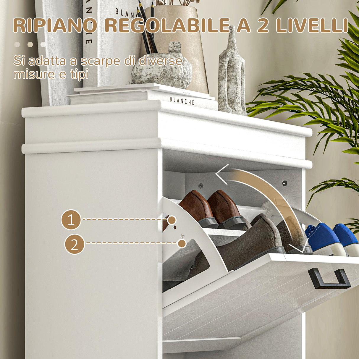 easycomfort easycomfort scarpiera moderna con 2 cassetti ribaltabili per 10 paia di scarpe e ripiano regolabile 54x24x82 5cm bianco