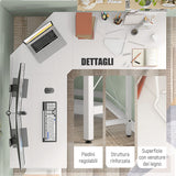 easycomfort easycomfort scrivania angolare a l con piedini regolabili in legno e acciaio 150x150x76 cm bianca