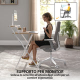 easycomfort easycomfort scrivania pieghevole con ripiano per monitor 81 5x62x86 5 cm legno e bianco