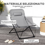 easycomfort easycomfort sedia da giardino pieghevole e reclinabile su 4 livelli in acciaio e poliestere 69x91x96 cm nera grigia
