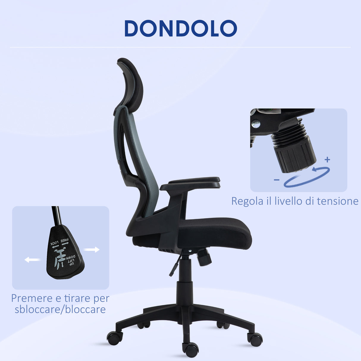 easycomfort easycomfort sedia da ufficio con supporto lombare e poggiatesta seduta girevole con altezza regolabile nero