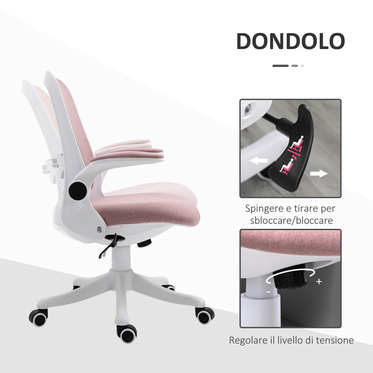 easycomfort easycomfort sedia da ufficio ergonomica ad altezza regolabile in tessuto effetto velluto 62 5x60x94 104 cm bianco e rosa