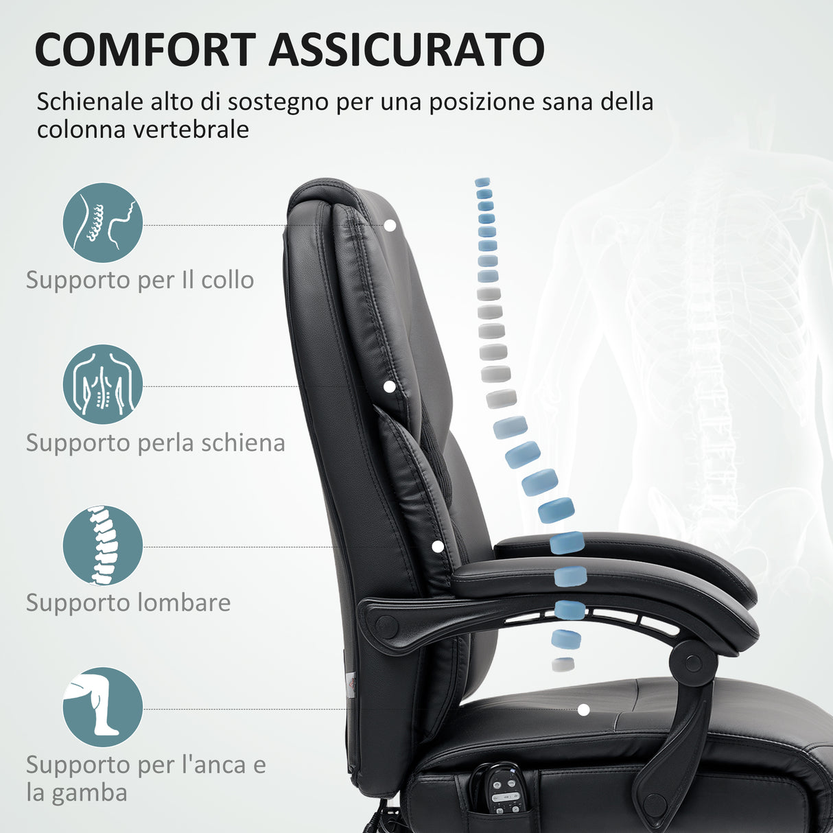 easycomfort easycomfort sedia da ufficio massaggiante e riscaldata con schienale reclinabile e poggiapiedi in pelle pu nero