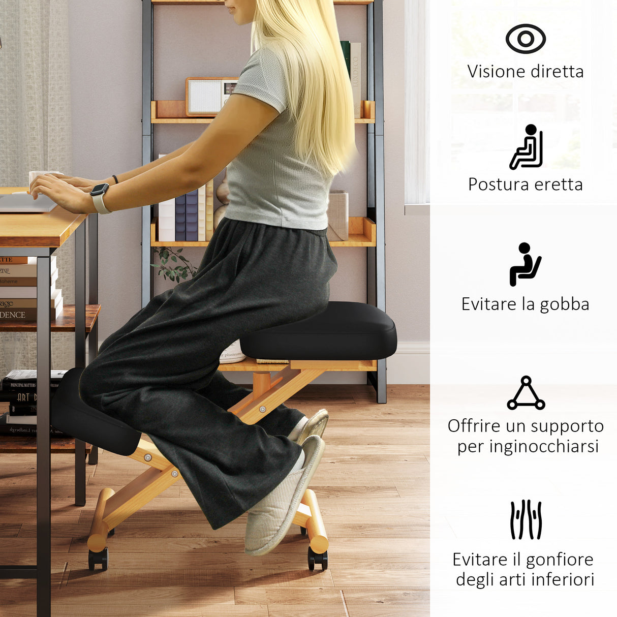 easycomfort easycomfort sedia ergonomica posturale con inginocchiatoio altezza regolabile e rotelle in legno nero