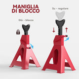 easycomfort easycomfort set 2 cavalletti auto da 6 tonnellate regolabili da 38 5 60 cm acciaio al carbonio e ghisa rosso