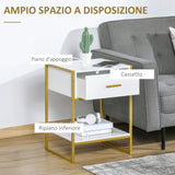 easycomfort easycomfort set 2 comodini moderni con cassetto e ripiano aperto in mdf e acciaio 45x40x60cm bianco e oro