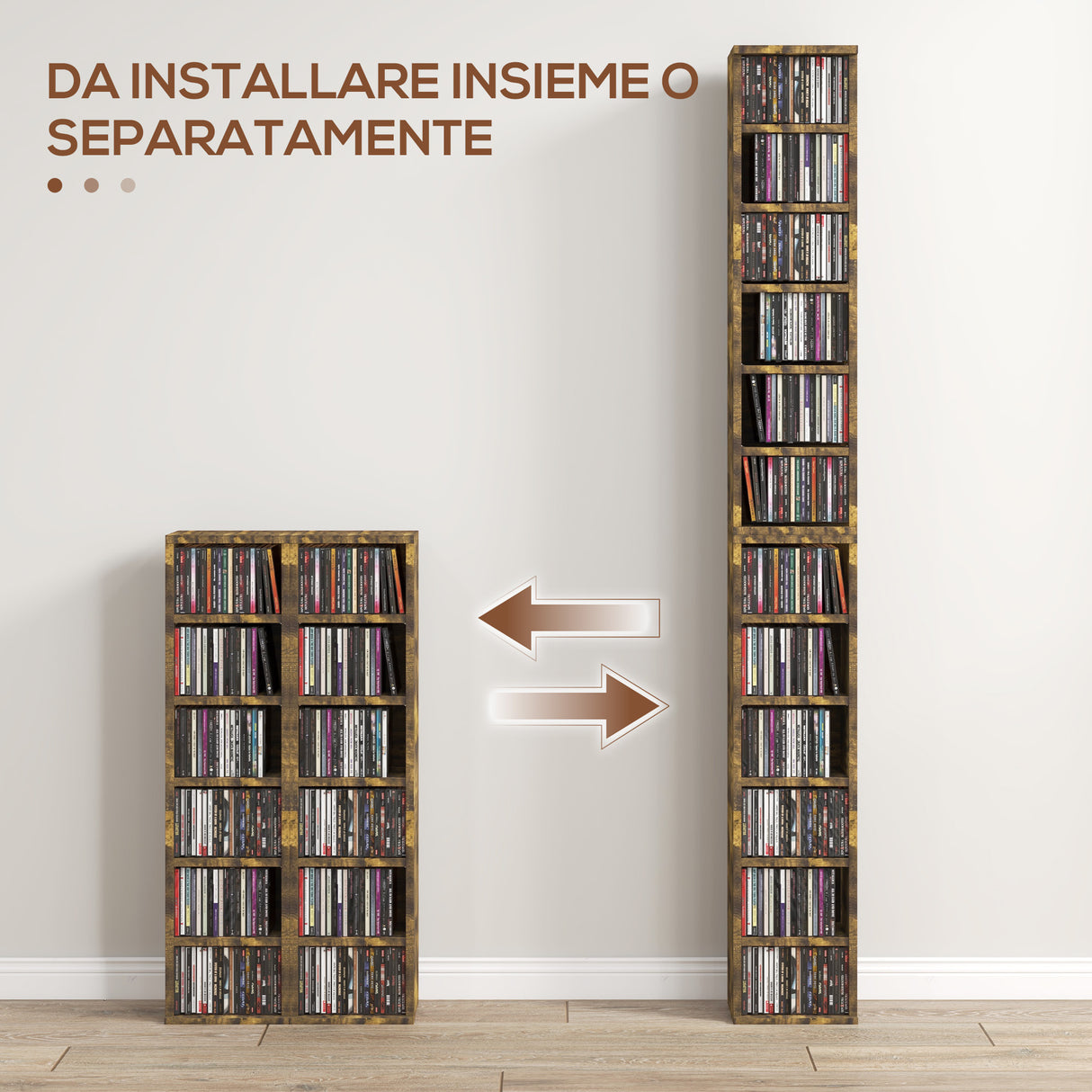 easycomfort easycomfort set 2 librerie scaffale porta cd a 6 ripiani ad altezza regolabile in legno 21x19 2x88 3 cm marrone