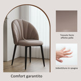 easycomfort easycomfort set 2 sedie da pranzo in pelle pu con gambe in metallo e schienale a conchiglia marrone