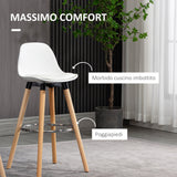 easycomfort easycomfort set 2 sgabelli da bar stile nordico con schienale cuscino e poggiapiedi legno e plastica bianco