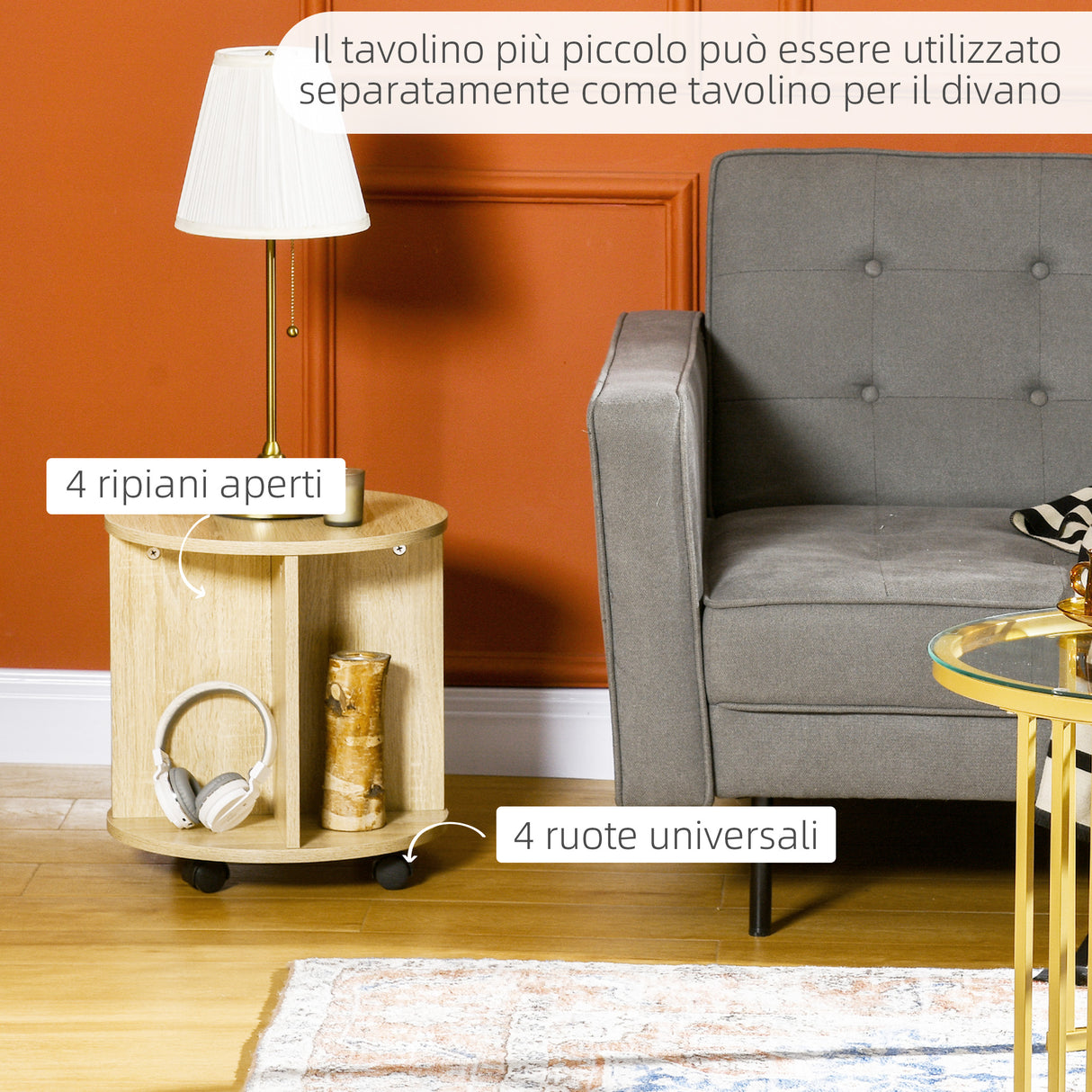 immagine-5-easycomfort-easycomfort-set-2-tavolini-da-salotto-rotondi-con-design-impilabile-4-ripiani-inferiori-e-4-ruote-oro-e-rovere