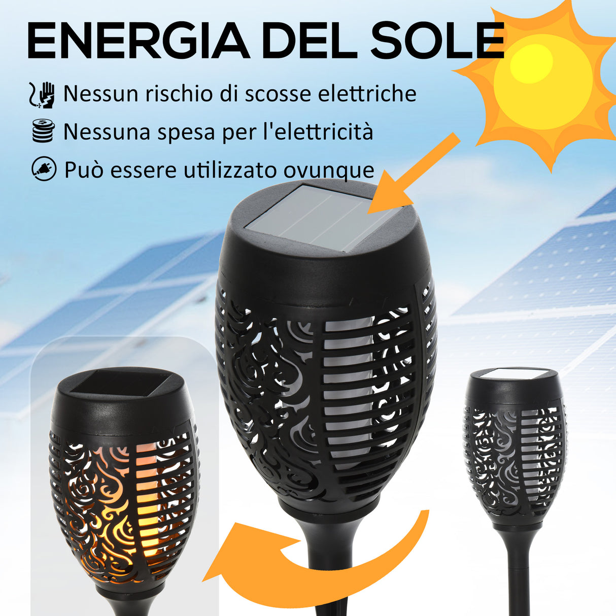 easycomfort easycomfort set 4 faretti da esterno led a energia solare con 4 picchetti in plastica 12x72 cm nero