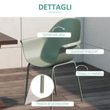 easycomfort easycomfort set 4 sedie da giardino con piedini antiscivolo in pp e acciaio 59x55x84 cm verde