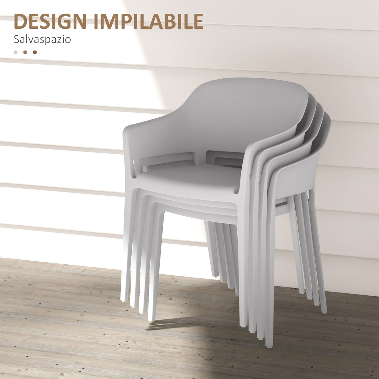 easycomfort easycomfort set 4 sedie da giardino in plastica impilabili con braccioli e schienale alto in pp grigio