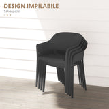 easycomfort easycomfort set 4 sedie da giardino in plastica impilabili con braccioli e schienale alto in pp nero