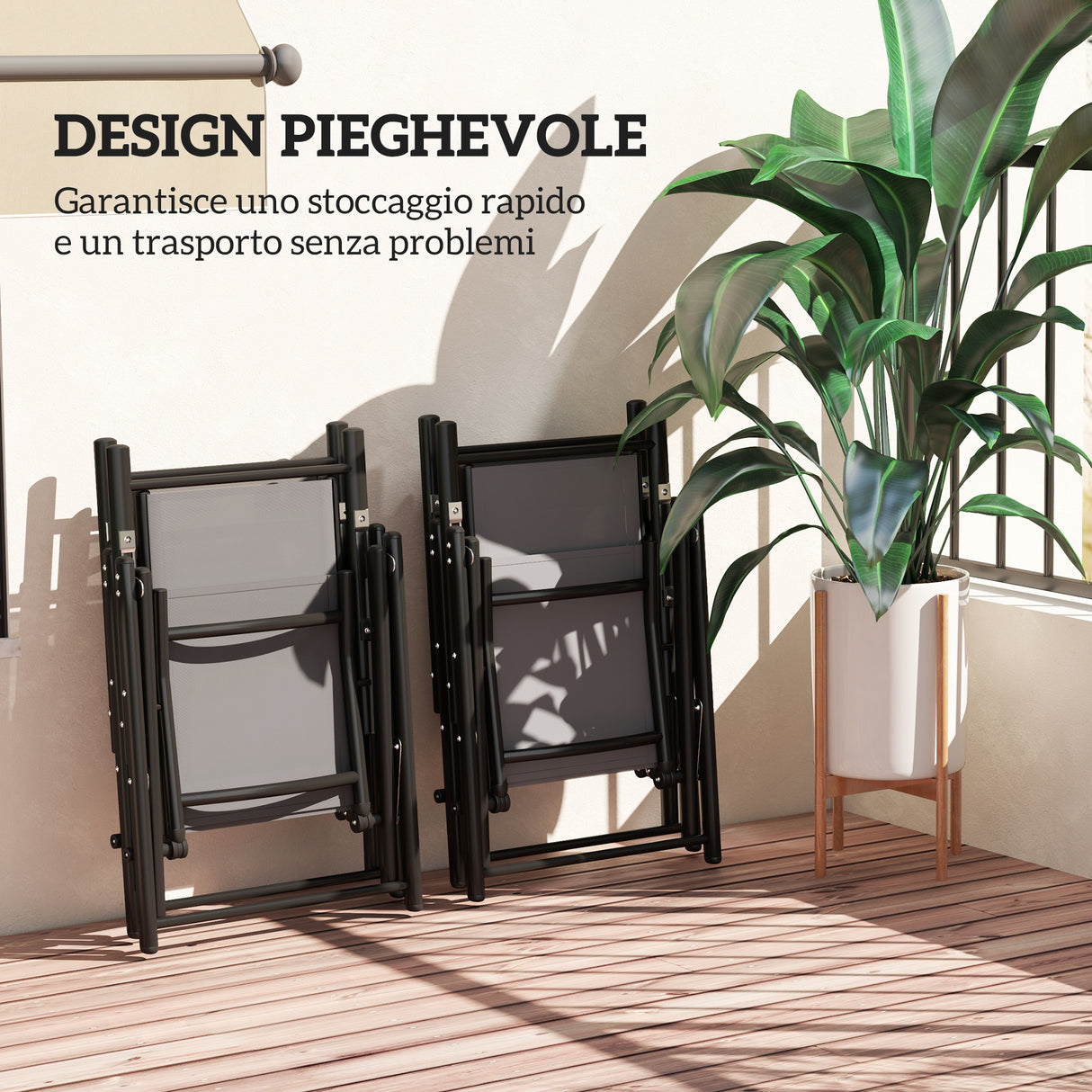 easycomfort easycomfort set 4 sedie da giardino pieghevoli e traspiranti con braccioli in acciaio e poliestere 56x69x106 cm grigio