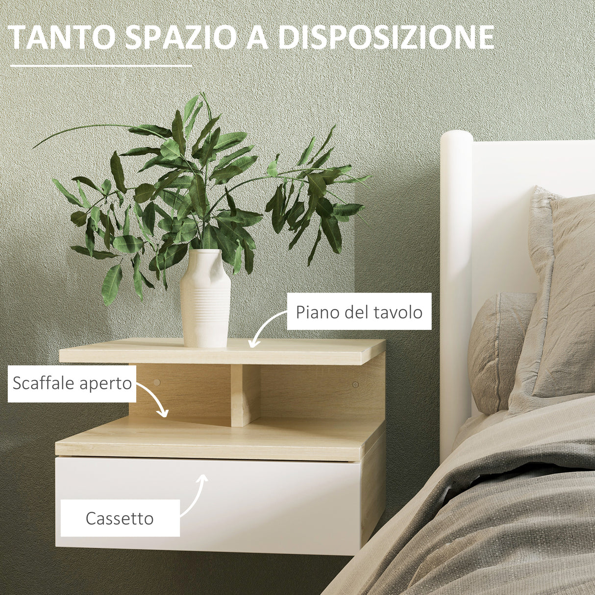 easycomfort easycomfort set da 2 comodini sospesi con cassetto e ripiano superiore in legno 35x32x22 5 cm bianco e rovere
