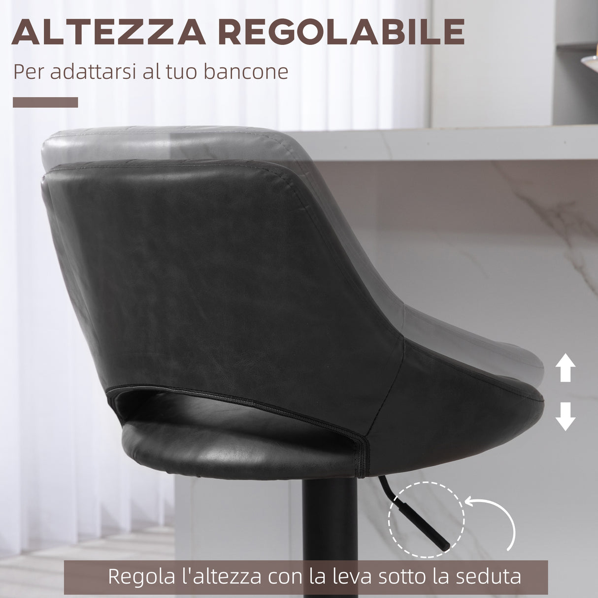 easycomfort easycomfort set da 2 sgabelli da bar con altezza regolabile poggiapiedi e seduta girevole in finta pelle nero