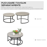 easycomfort easycomfort set da 2 tavolini da caffe sovrapponibili rotondi in metallo e mdf effetto marmo grigio e nero