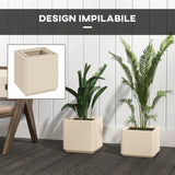 easycomfort easycomfort set da 2 vasi da giardino quadrati impilabili per esterno e interno beige