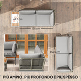 easycomfort easycomfort set da esterno 3 pezzi con 2 divanetti 2 posti e tavolino basso in rattan e acciaio grigio e color legno