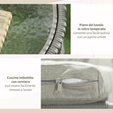 easycomfort easycomfort set da esterno con tavolino in vetro e 2 sedie da giardino in rattan stile boho grigio chiaro